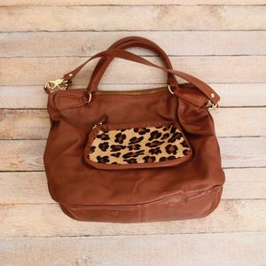 Genuine Leather Handbag with Leopard Print